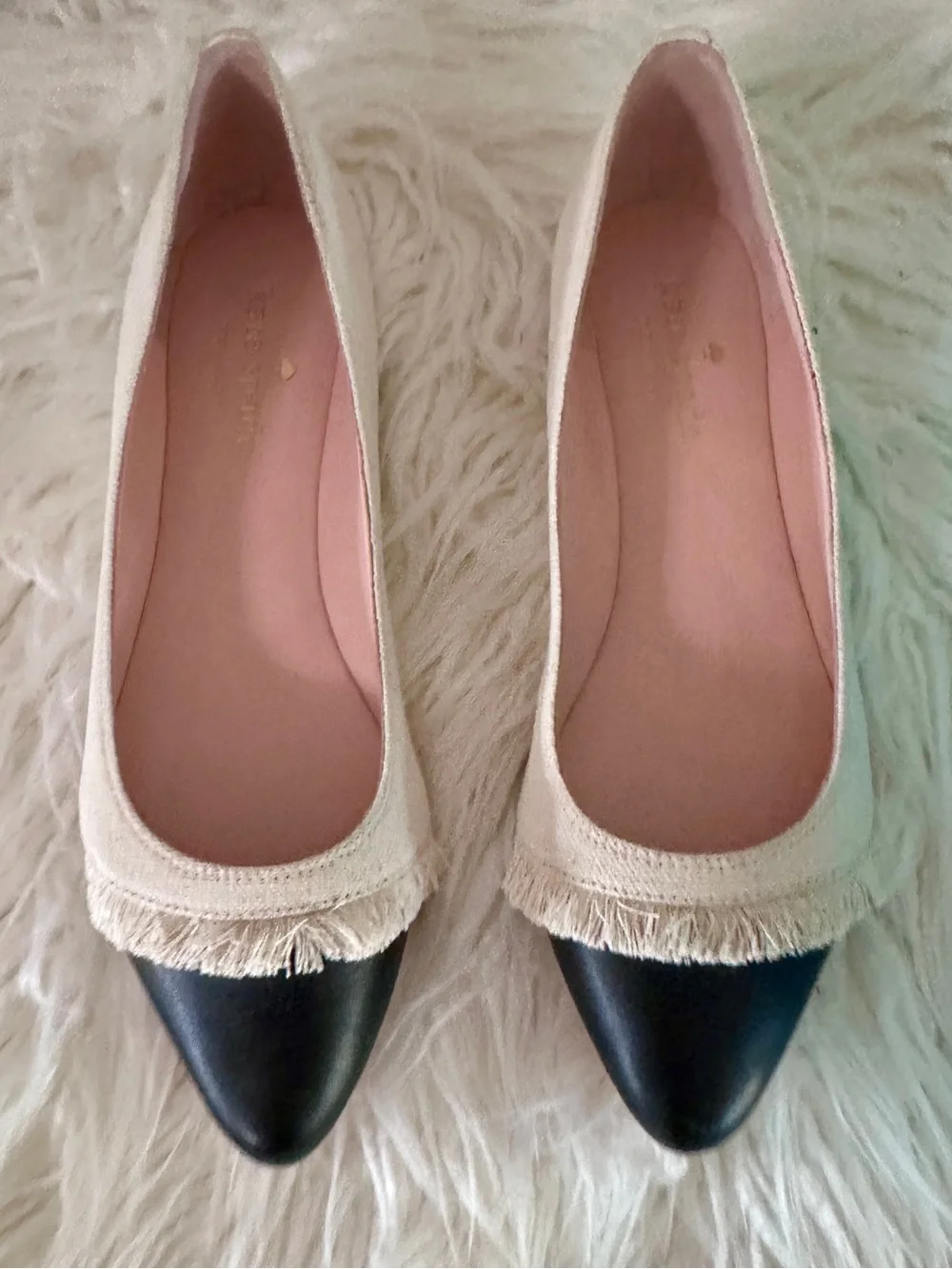 Kate Spade Nelly Ballet Flat Natural Canvas Black Cap Toe Flats Size 6 New